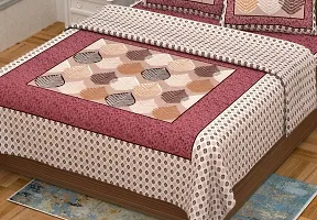 Comfortable Cotton Jaipuri Printed Flat Double Bedsheet with 2 Pillow Covers-thumb1