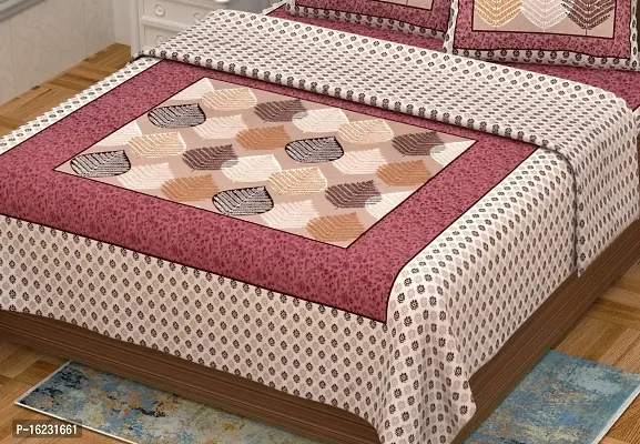 Comfortable Cotton Jaipuri Printed Flat Double Bedsheet with 2 Pillow Covers-thumb2