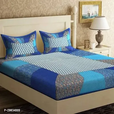 Shree SD Creation Jaipuri Prints Cotton Sanganeri Bedsheet Double Multicolor 1 BEDSHEET with 2 Pillow Cover_22