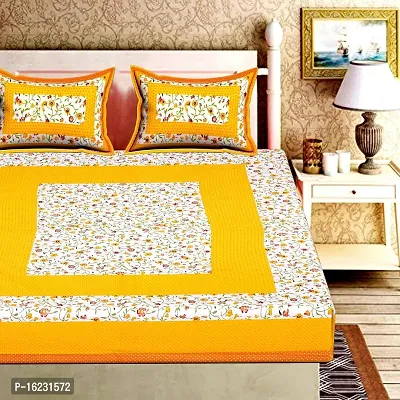 Comfortable Cotton Jaipuri Printed Flat Double Bedsheet with 2 Pillow Covers-thumb4