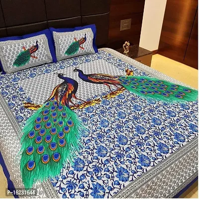 Comfortable Cotton Jaipuri Printed Flat Double Bedsheet with 2 Pillow Covers-thumb3