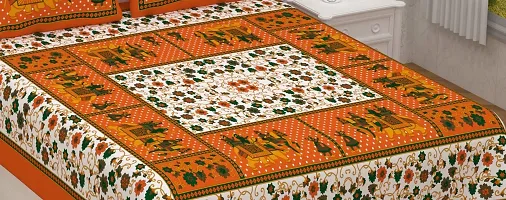 Shree SD Creation Printed Cotton Orange GANGOR Queen Orange Set of 3 Pieces (1 Double Bed Sheet + 2 Pillow Cover)-thumb1