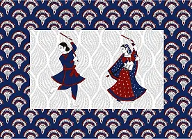 Shree SD Creation Jaipuri Prints Cotton ssd Saltos dandiya Queen Blue Set of 3 Pieces (1 Double Bed Sheet + 2 Pillow Cover)-thumb1