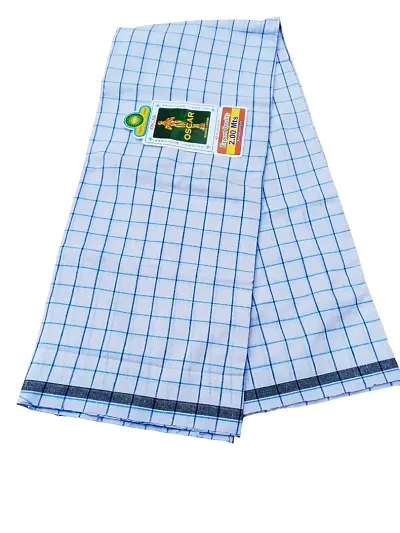 Comfy White Cotton Blend Checked Lungis For Men