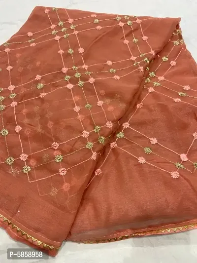 Chiffon Embroidered Saree with Blouse Piece-thumb2