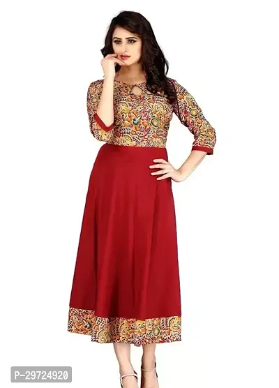 Trendy Red Printed Crepe A-Line Kurta For Women