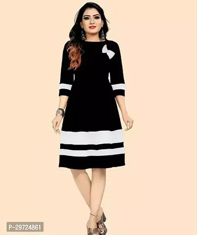 Stylish Black Crepe Printed A-Line Dress For Women-thumb0