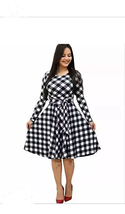 Stylish And Crepe Checked A-Line Dress For Women