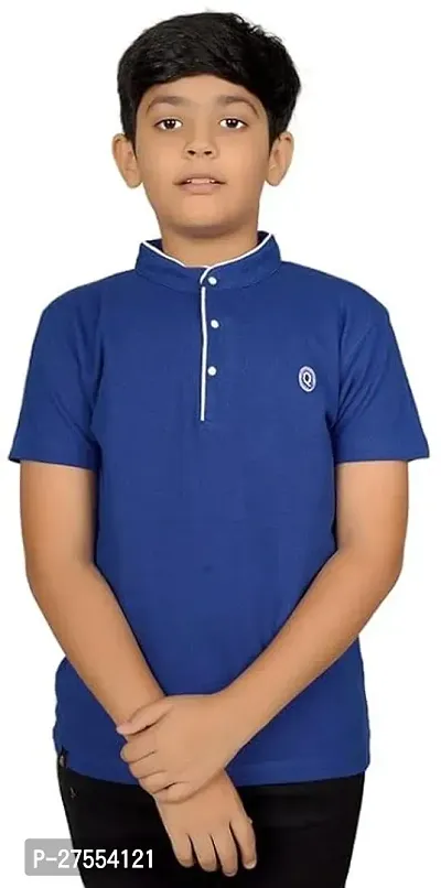 Stylish Blue Cotton Solid Tees For Boys-thumb0