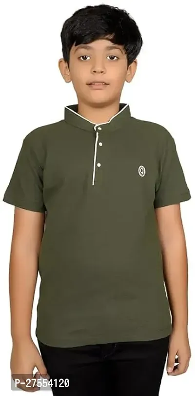 Stylish Green Cotton Solid Tees For Boys-thumb0