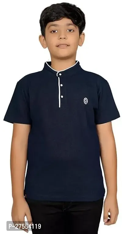 Stylish Navy Blue Cotton Solid Tees For Boys