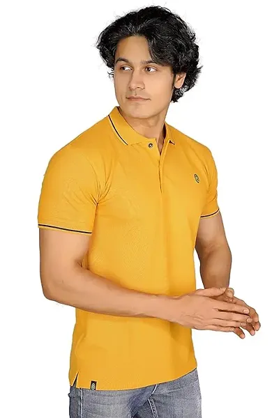 TMO TIME MYSTIC OPTION Men's (Pack of 1) Solid Colour Regular Fit Half Sleeves Printed Collar Type Round Neck Tshirt for Men. Lemon