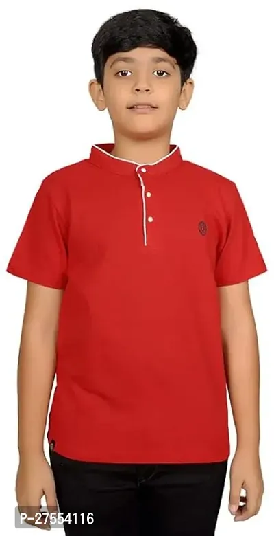 Stylish Red Cotton Solid Tees For Boys-thumb0