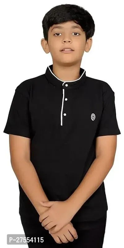 Stylish Black Cotton Solid Tees For Boys-thumb0