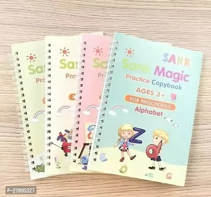 Magic Practice Copybook, Number Tracing Book for Preschoolers with Pen, Magic Calligraphy Copybook Set Practical Reusable Writing Tool Simple Hand Lettering (4 BOOK + 10 REFILL+ 1 Pen + 1 Grip)-thumb0
