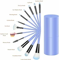 SNDS Makeup Brush - Multicolor, 12 Pieces BLUE BOX BRUSH With 1 Piec Masroom Blendar Puff-thumb1