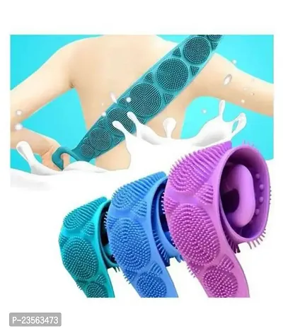 Multicolor Silicone Body Back Scrubber Double Side Bathing Brush for Skin Deep Cleaning Massage, Dead Skin Removal Exfoliating Belt for Shower, Easy to Clean, Lathers Well for Men  Women