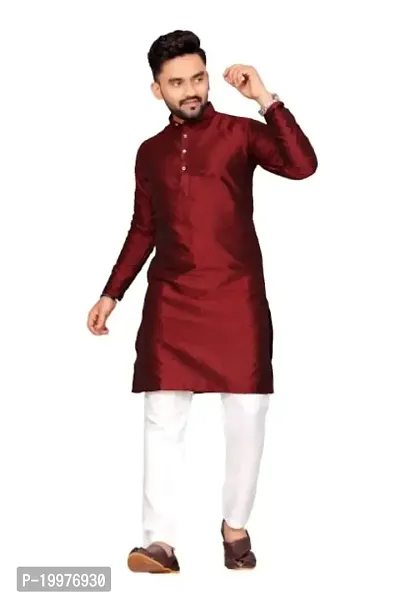 Vraj art? Men's Stylish Kurta with Full Sleeve I Men's Fancy Straight Long Kurta with Mandarin Neck-thumb0