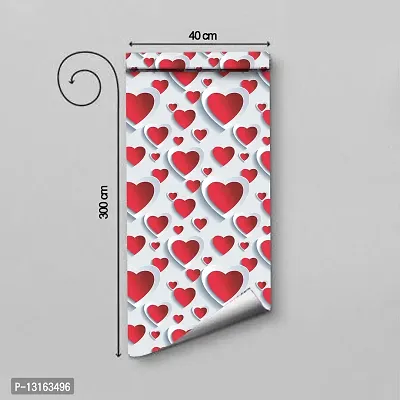 Self Adhesive Wallpapers (RedAndWhiteHeart) Wall Stickers Extra Large (300x40cm) for Bedroom | Livingroom | Kitchen | Hall Etc-thumb2