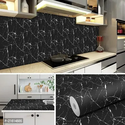 DeCorner Black Marble Wallpaper for Kitchen Waterproof | Wallpaper for Kitchen Oil Proof | Kitchen Wallpaper Wallpaper Size (40x200) Cm Kitchen Shelf Wallpaper Wall Stickers for Kitchen