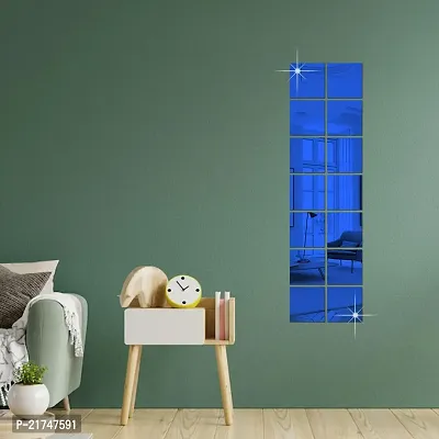 14 Big Square Blue Mirror for Wall Stickers Large Size (15x15) Cm Acrylic Mirror Wall Decor Sticker for Bathroom Mirror |Bedroom | Living Room Decoration Items