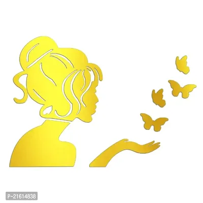 DeCorner - Angel Fairy with Butterfly Gold | 3D Mirror Decorative Acrylic Wall Sticker Size- (45x34) Cm - Mirror Stickers for Wall | Acrylic Stickers | Wall Mirror Sticker | Wall Stickers for Home-thumb0