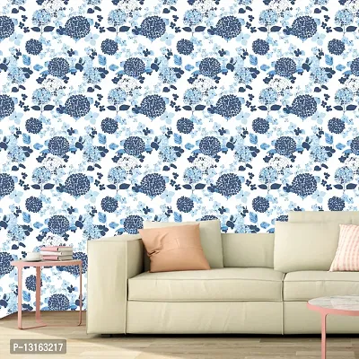 Self Adhesive Wallpapers (BlueFlowerLeaf) Wall Stickers Extra Large (300x40cm) for Bedroom | Livingroom | Kitchen | Hall Etc-thumb4