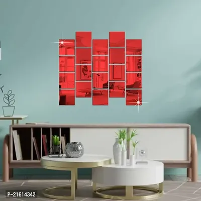 DeCorner- 20 Very Big Square Red Mirror Wall Stickers for Wall Size (15x15) Cm Acrylic Mirror for Wall Stickers for Bedroom | Bathroom | Living Room Decoration Items (Pack of -20VeryBigSquareRed)