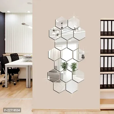 Premium Quality 17 Super Hexagon Silver Wall Decor Acrylic Mirror For Wall Stickers For Bedroom - Mirror Stickers For Wall Big Size Cm Acrylic Sticker For Home Decoration