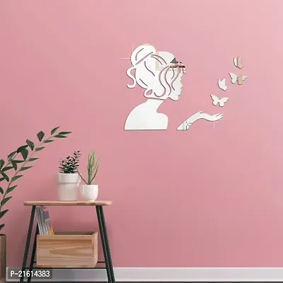 DeCorner - Angel Fairy with Butterfly Silver | 3D Mirror Decorative Acrylic Wall Sticker Size- (45x34) Cm - Mirror Stickers for Wall | Acrylic Stickers | Wall Mirror Sticker | Wall Stickers for Home-thumb3