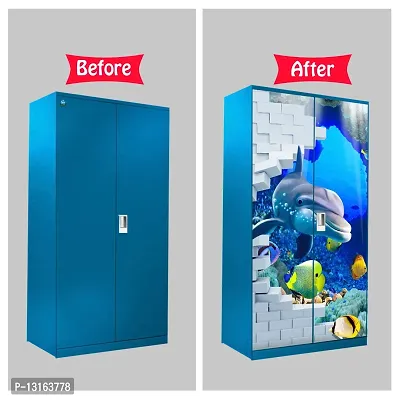 Self Adhesive Almirah Stickers, Wall Stickers, Decorative Sticker Wallpaper for Home Wardrobe Doors (DolphinAlmira) PVC Vinyl Size Large (39 x 84 Inch)-thumb5