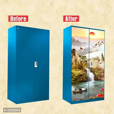 Self Adhesive Almirah Stickers, Wall Stickers, Decorative Sticker Wallpaper for Home Wardrobe Doors (NatureSunsetAlmira) PVC Vinyl Size Large (39 x 84 Inch)-thumb4