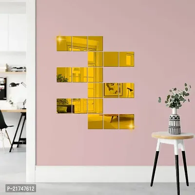 18 Big Square Gold Mirror for Wall Stickers Large Size (15x15) Cm Acrylic Mirror Wall Decor Sticker for Bathroom Mirror |Bedroom | Living Room Decoration Items