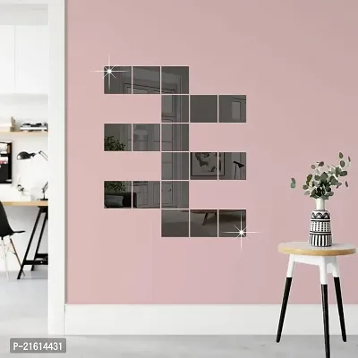 DeCorner- 18 Very Big Square Black Mirror Wall Stickers for Wall Size (15x15) Cm Acrylic Mirror for Wall Stickers for Bedroom | Bathroom | Living Room Decoration Items (Pack of -18VeryBigSquareBlack)-thumb0