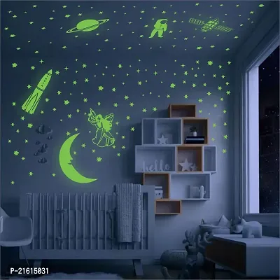 DeCorner Glow In the Dark Vinyl Fluorescent Night Glow Stickers in The Dark Star Space Wall Stickers | Radium Stickers For Bedroom T-Night Glow Radium Sheet (Pack of 134 Stars Big and Small, Green)-thumb3