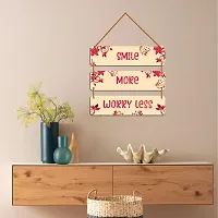 DeCorner Decorative Wooden Printed all Hanger | Wall Decor for Living Room | Wall Hangings for Home Decoration | Bedroom Wall Decor | Wooden Wall Hangings Home.(Smile More Worry Less-thumb2