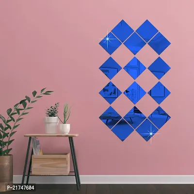 16 Big Square Blue Mirror for Wall Stickers Large Size (15x15) Cm Acrylic Mirror Wall Decor Sticker for Bathroom Mirror |Bedroom | Living Room Decoration Items