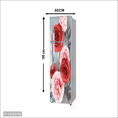 Self Adhesive Fridge Sticker Single/Double Door Full Size (160x60) Cm Fridge Stickers | Refrigerator Wall Stickers for Kitchen Decoration | Sticker for Fridge Door (RedAnd PinkFlower)-thumb2