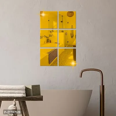 6 Big Square Gold Mirror for Wall Stickers Large Size (15x15) Cm Acrylic Mirror Wall Decor Sticker for Bathroom Mirror |Bedroom | Living Room Decoration Items