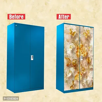 Self Adhesive Almirah Stickers, Wall Stickers, Decorative Sticker Wallpaper for Home Wardrobe Doors (OIlButterflyRose Almira) PVC Vinyl Size Large (39 x 84 Inch)-thumb3