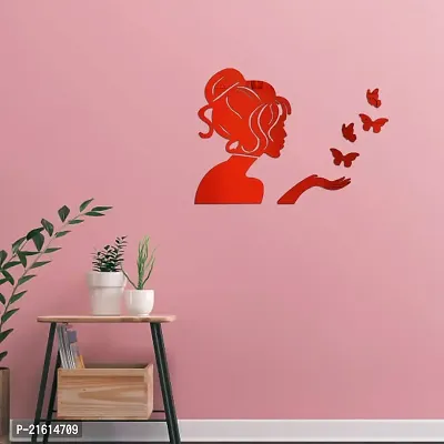 DeCorner - Angel Fairy with Butterfly Red | 3D Mirror Decorative Acrylic Wall Sticker Size- (45x34) Cm - Mirror Stickers for Wall | Wall Mirror Sticker | Acrylic Stickers | Wall Stickers for Home