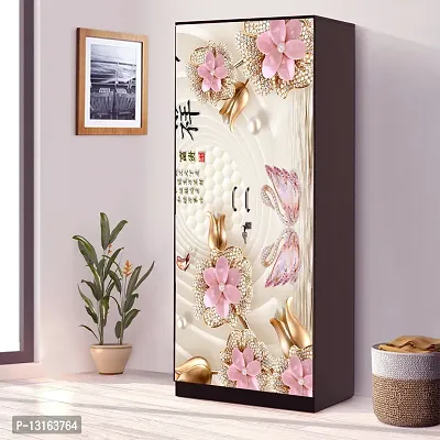 Self Adhesive Almirah Stickers, Wall Stickers, Decorative Sticker Wallpaper for Home Wardrobe Doors (ChinaFlowerAlmira) PVC Vinyl Size Large (39 x 84 Inch)