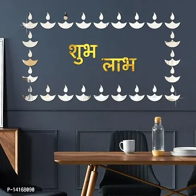 DeCorner Self Adhesive Diye Mirror Wall Stickers 3D Acrylic Stickers Decorative Mirror Stickers, Diya Sticker for Diwali Wall Of Home  Bedroom  Bathroom  Kitchen  Festivals Decoration Pack Of - 24DiyeSilverWithSubhLabhGold