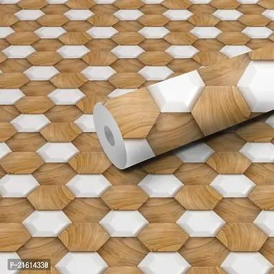 DeCorner - Self Adhesive Wallpaper for Walls (WoodenHexagon) Extra Large Size (300x40) Cm Wall Stickers for Bedroom | Wall Stickers for Living Room | Wall Stickers for Kitchen | Pack of-1