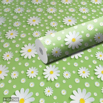 WALLWEAR - Self Adhesive Wallpaper For Walls And Wall Sticker For Home D&eacute;cor (GreenAndWhiteFlower) Extra Large Size (300x40cm) 3D Wall Papers For Bedroom, Livingroom, Kitchen, Hall, Office Etc Decorations