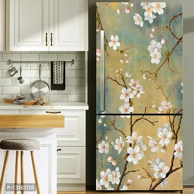 Self Adhesive Fridge Sticker Single/Double Door Full Size (160x60) Cm Fridge Stickers | Refrigerator Wall Stickers for Kitchen Decoration | Sticker for Fridge Door (SpringFlower)