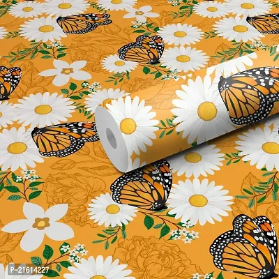 DeCorner - Self Adhesive Wallpaper for Walls (ButterflyWithSunflower) Extra Large Size (300x40) Cm Wall Stickers for Bedroom | Wall Stickers for Living Room | Wall Stickers for Kitchen | Pack of-1