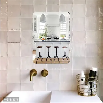 DeCorner -Self Adhesive Plastic Basin Mirror for Wall Stickers (30x20) cm Frameless Flexible Mirror for Bathroom | Bedroom | Living Room (CurveRectangle Mirror) Mirror Wall Decor