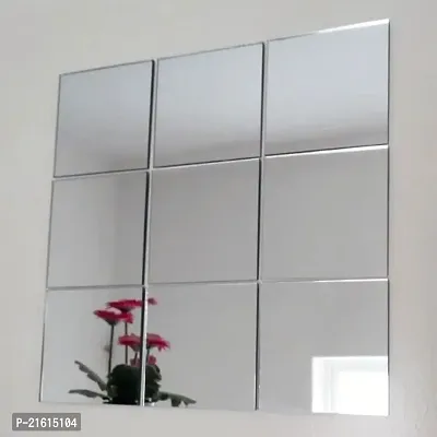 DeCorner- 9 Very Big Square Silver Mirror Wall Stickers For Wall Size (15x15)Cm Acrylic Mirror For Wall Stickers for Bedroom | Bathroom | Living Room Decoration Items (Pack of -A-9VeryBigSquareSilver)