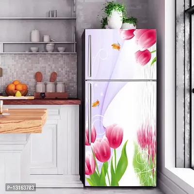 Self Adhesive Fridge Sticker Single/Double Door Full Size (160x60) Cm Fridge Stickers | Refrigerator Wall Stickers for Kitchen Decoration | Sticker for Fridge Door (PinkTulips)